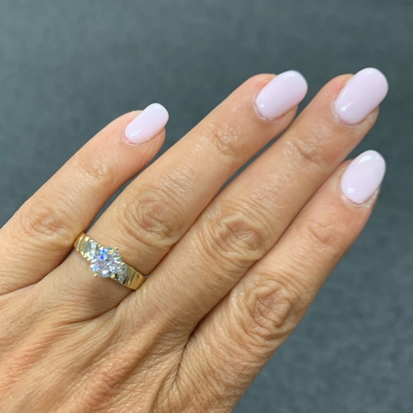 14k Yellow Real Gold 1ct Round CZ Engagement Ring - Picture 4 of 7